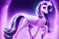 Size: 768x512 | Tagged: safe, derpibooru import, machine learning generated, purplesmart.ai, stable diffusion, starlight glimmer, alicorn, pony, alicornified, anatomically correct, chest fluff, cute, glimmerbetes, goddess, image, nudity, png, race swap, solo, starlicorn, vulva, xk-class end-of-the-world scenario