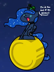 Size: 1350x1800 | Tagged: safe, artist:flutterluv, derpibooru import, princess luna, alicorn, pony, series:flutterluv's full moon, coin, full moon, hat, holiday, image, jpeg, moon, saint patrick's day, solo, tangible heavenly object