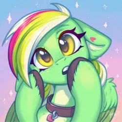 Size: 2048x2048 | Tagged: safe, artist:amishy, derpibooru import, oc, oc:gumdrops, unofficial characters only, pegasus, pony, collar, female, image, jpeg, looking at you, mare, solo, sparkles, unshorn fetlocks