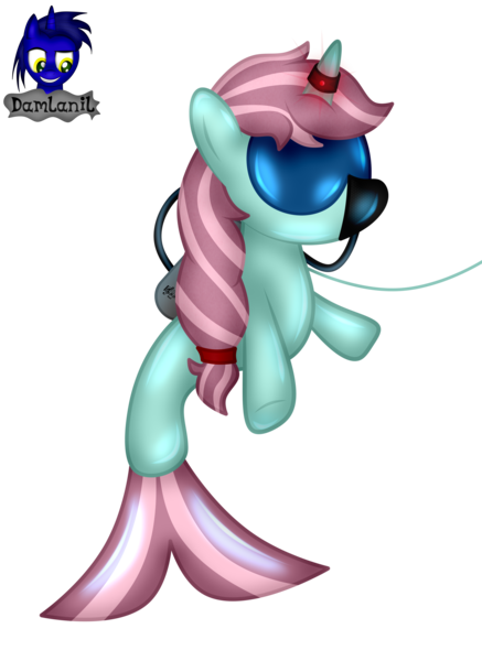 Size: 3056x4197 | Tagged: safe, artist:damlanil, derpibooru import, oc, oc:musica melody, unofficial characters only, mermaid, pony, unicorn, air tank, bdsm, bodysuit, bondage, catsuit, clothes, commission, encasement, female, horn, horn ring, image, jewelry, latex, latex suit, leash, magic suppression, mare, png, rebreather, ring, rubber, shiny, show accurate, simple background, solo, suit, transparent background, vector