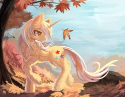 Size: 3200x2500 | Tagged: artist needed, safe, derpibooru import, oc, oc:flash meteor, unofficial characters only, unicorn, fluffy, image, leaves, png, solo
