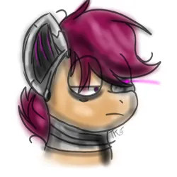 Size: 2048x2048 | Tagged: safe, artist:taeko, derpibooru import, scootaloo, cyborg, pegasus, pony, 2023, bust, derpibooru exclusive, female, filly, foal, frown, image, lidded eyes, looking offscreen, messy mane, png, signature, simple background, sketch, solo, white background