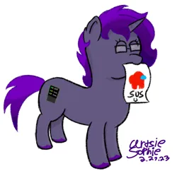 Size: 576x557 | Tagged: safe, artist:ideletedsystem64, derpibooru import, oc, oc:technomancer, unofficial characters only, pony, unicorn, among us, crewmate, cutie mark, eyes closed, female, glasses, horn, image, mare, png, purple mane, purple tail, simple background, solo, solo female, tail, unicorn oc, unshorn fetlocks, white background