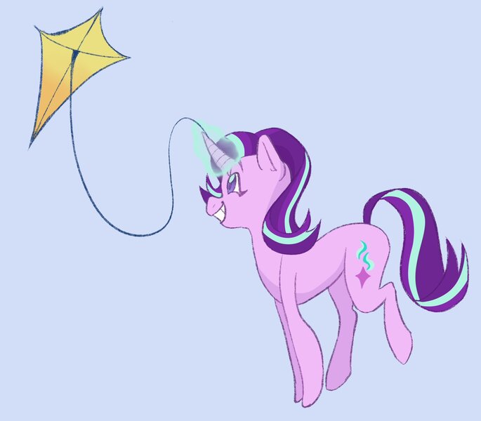 Size: 2048x1794 | Tagged: safe, artist:twilightsparkee, derpibooru import, starlight glimmer, pony, unicorn, blue background, female, image, jpeg, kite, simple background, solo, that pony sure does love kites