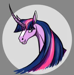 Size: 578x586 | Tagged: safe, artist:snedrir, derpibooru import, twilight sparkle, pony, unicorn, bust, gray background, image, png, portrait, simple background