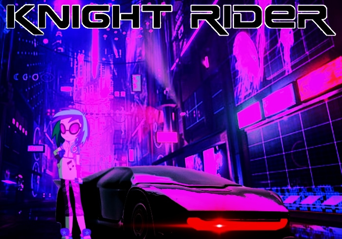 Size: 703x491 | Tagged: artist needed, safe, derpibooru import, vinyl scratch, equestria girls, city, cyberpunk, image, jpeg, kitt, knight rider, neon