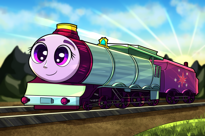 Size: 3000x2000 | Tagged: safe, artist:littletigressda, derpibooru import, twilight sparkle, happy, image, inanimate tf, png, solo, thomas and friends, train, trainified, transformation