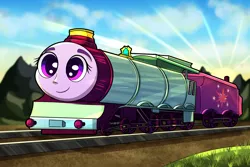 Size: 3000x2000 | Tagged: safe, artist:littletigressda, derpibooru import, twilight sparkle, happy, image, inanimate tf, png, solo, thomas and friends, train, trainified, transformation