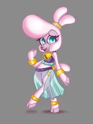 Size: 3996x5327 | Tagged: safe, artist:greenybeanz, derpibooru import, sheep, them's fightin' herds, bell, belly dancer, belly dancer outfit, bipedal, cloven hooves, community related, drawthread, female, full body, image, jewelry, looking at you, open mouth, png, pom (tfh), solo