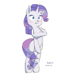 Size: 3000x3256 | Tagged: safe, artist:ecor土土, derpibooru import, rarity, pony, unicorn, make new friends but keep discord, adorasexy, bipedal, blushing, chest fluff, closed mouth, cute, embarrassed, embarrassed nude exposure, female, image, naked rarity, nudity, png, sexy, simple background, solo