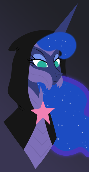 Size: 2606x5036 | Tagged: safe, artist:egor418, derpibooru import, idw, princess luna, alicorn, pony, nightmare knights, spoiler:comic, absurd resolution, armor, cape, clothes, ethereal mane, female, gradient background, high res, image, lineless, mare, no pupils, png, simple background, solo