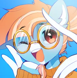 Size: 794x796 | Tagged: safe, artist:astralblues, derpibooru import, oc, pegasus, pony, glasses, image, one eye closed, png, solo