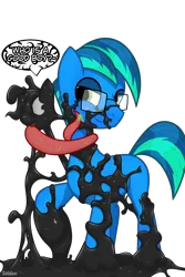 Size: 1200x1800 | Tagged: safe, artist:barrelslover, derpibooru import, oc, earth pony, goo, pony, earth pony oc, gift art, glasses, image, male, parasite, png, simple background, symbiote, tongue wrap, transparent background