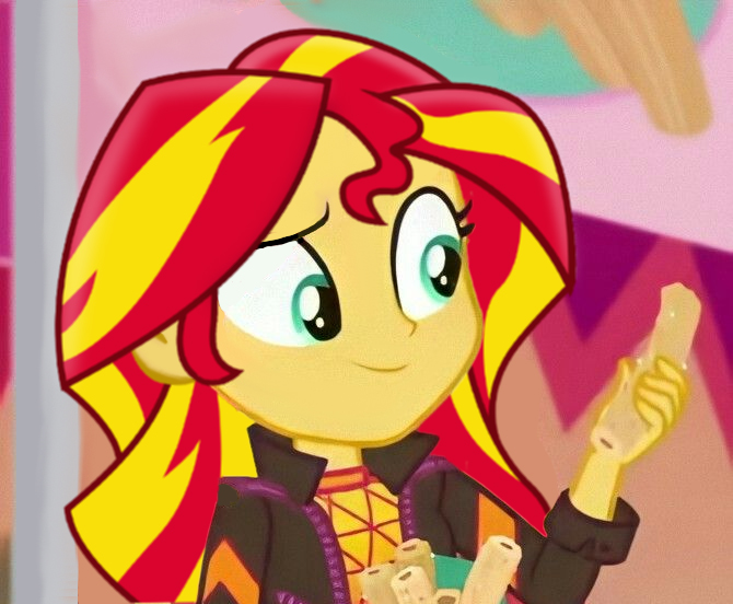 Size: 670x552 | Tagged: safe, derpibooru import, sunset shimmer, equestria girls, equestria girls series, sunset's backstage pass!, spoiler:eqg series (season 2), churros, cute, female, food, hair, image, jpeg, solo, solo female