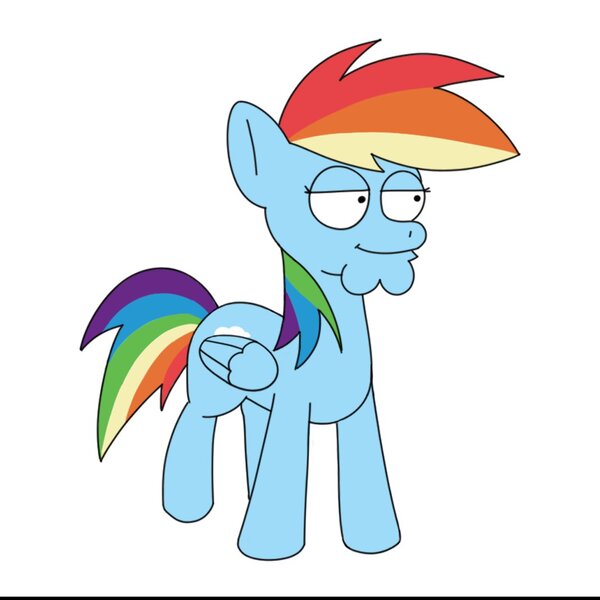 Size: 1069x1069 | Tagged: safe, artist:notfocks, derpibooru import, rainbow dash, pegasus, pony, chin, cursed image, family guy, female, image, jpeg, peter griffin, simple background, solo, style emulation, white background