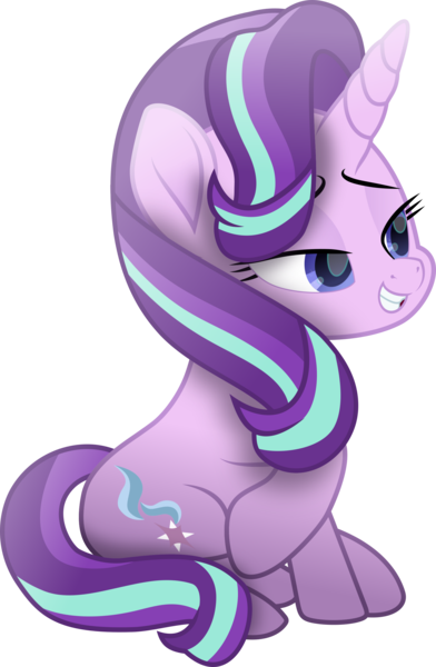 Size: 1770x2709 | Tagged: safe, artist:crystalmagic6, artist:lincolnbrewsterfan, derpibooru import, starlight glimmer, pony, unicorn, .svg available, beautiful, bedroom eyes, blue eyes, covering, curled up, cute smile, female, grin, image, lidded eyes, looking at someone, mare, movie accurate, plotting, png, raised hoof, remake, remastered, sassy, simple background, smiling, solo, starlight glimmer is best facemaker, stars, striped hair, striped mane, striped tail, tail, tail covering, teeth, transparent background, vector, vector trace