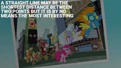 Size: 1920x1080 | Tagged: safe, derpibooru import, edit, edited screencap, editor:quoterific, screencap, cherry jubilee, cloudchaser, pinkie pie, spitfire, party pooped, doctor who, image, manehattan, png