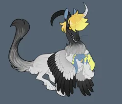 Size: 1024x867 | Tagged: safe, artist:loryska, derpibooru import, oc, draconequus, gray background, image, jpeg, offspring, parent:derpy hooves, parent:discord, simple background, solo