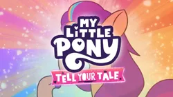 Size: 3072x1727 | Tagged: safe, derpibooru import, screencap, sunny starscout, earth pony, pony, my little pony: tell your tale, spoiler:g5, spoiler:my little pony: tell your tale, spoiler:tyts01e47, female, g5, grin, image, jpeg, mare, my little pony logo, smiling, solo, sunny's smoothie moves