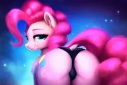 Size: 1728x1152 | Tagged: suggestive, ai content, derpibooru import, machine learning generated, novelai, stable diffusion, pinkie pie, earth pony, pony, g4, abstract background, balloonbutt, bedroom eyes, black underwear, butt, butt focus, clothes, dock, ear fluff, female, image, looking at you, looking back, looking back at you, mare, panties, plot, png, prompter:endless--, raised tail, rear view, smiling, smiling at you, solo, solo female, standing, stupid sexy pinkie, tail, underwear