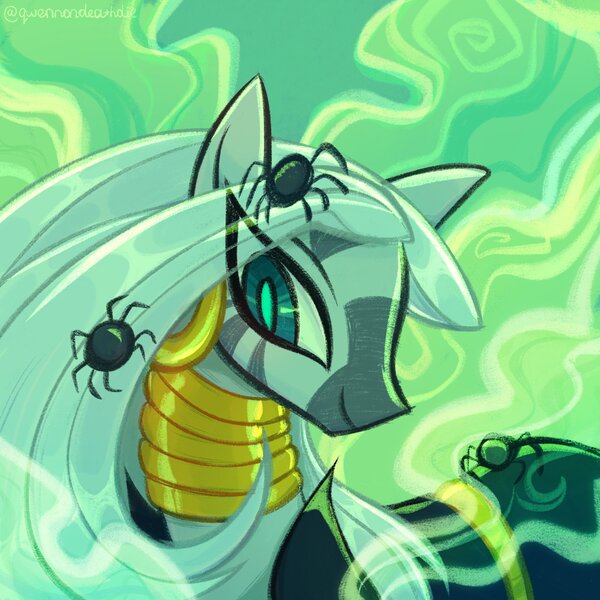 Size: 2048x2048 | Tagged: safe, artist:qwennondeathdie, derpibooru import, zecora, spider, zebra, clothes, costume, female, image, jpeg, nightmare night costume, solo