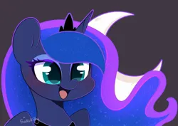 Size: 2048x1449 | Tagged: safe, artist:sakukitty, derpibooru import, princess luna, bust, happy, image, jpeg, moon, open mouth, simple background, solo