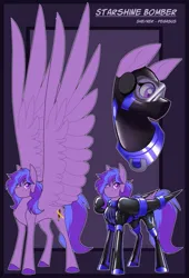 Size: 1389x2048 | Tagged: safe, artist:parrpitched, derpibooru import, oc, oc:starshine bomber, unofficial characters only, pegasus, clothes, donut steel, fireheart76's latex suit design, gloves, image, jpeg, kink, large wings, latex, latex boots, latex gloves, latex suit, pegasus oc, prisoners of the moon, pronouns, reference sheet, rubber, rubber suit, wings
