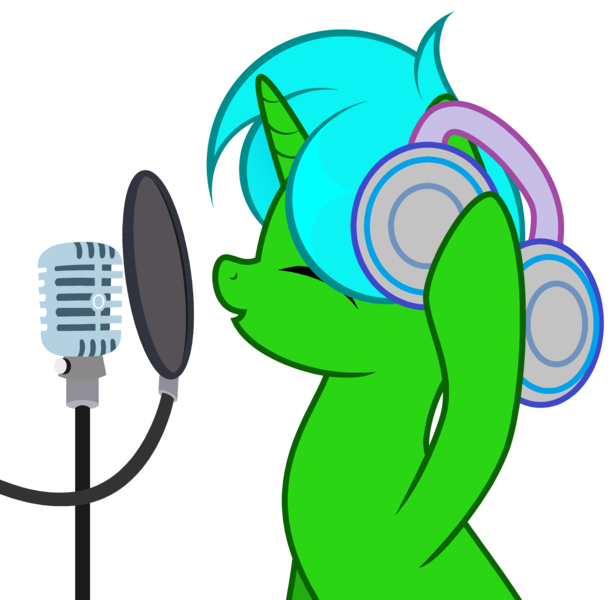 Size: 4520x4431 | Tagged: safe, artist:candysweets90240, artist:howie, derpibooru import, oc, oc:green byte, unofficial characters only, pony, base used, headphones, image, male, microphone, png, simple background, solo, stallion, transparent background
