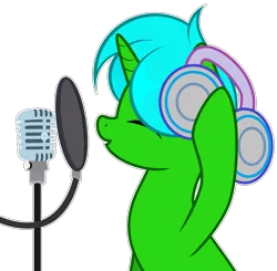 Size: 4520x4431 | Tagged: safe, artist:candysweets90240, artist:howie, derpibooru import, oc, oc:green byte, unofficial characters only, pony, base used, headphones, image, male, microphone, png, simple background, solo, stallion, transparent background