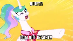 Size: 1067x600 | Tagged: safe, derpibooru import, edit, edited screencap, editor:twi clown, screencap, princess celestia, alicorn, pony, between dark and dawn, alternate hairstyle, angry, clothes, female, hawaiian shirt, image, mare, png, pointing, ponytail, shirt, solo