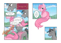 Size: 1280x902 | Tagged: safe, artist:sinclair2013, derpibooru import, oc, oc:blossom branch, oc:generic grey, pony, unicorn, comic, duo, image, male, nudity, png, sheath, stallion