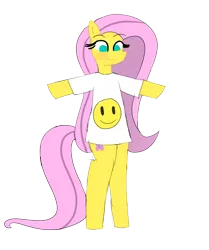 Size: 2503x3000 | Tagged: safe, artist:malleymall, derpibooru import, fluttershy, pony, bipedal, blushing, clothes, cute, female, high res, image, mare, png, shirt, shyabetes, simple background, smiley face, smiling, solo, transparent background