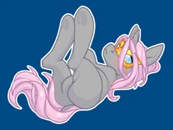 Size: 1280x960 | Tagged: safe, artist:sinclair2013, derpibooru import, oc, unofficial characters only, earth pony, pony, blushing, butt, dock, image, lying down, mask, not fluttershy, on back, plot, png, pubic mound, solo, tail