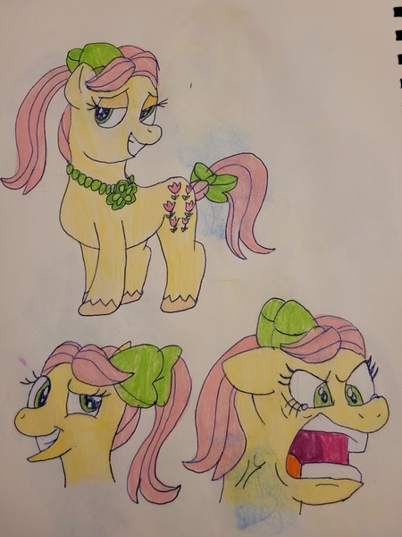Size: 3024x4032 | Tagged: safe, derpibooru import, posey (g5), earth pony, pony, a bird in the hoof, the cutie map, always works, angry, bow, colored pencil drawing, confident, derpibooru exclusive, dreamworks face, faic, female, g4, g5, g5 to g4, generation leap, grin, hair bow, image, jewelry, jpeg, lidded eyes, mare, necklace, old art, open mouth, quiet, sketchbook, smiling, smug, solo, tail, tail bow, tears of rage, teary eyes, traditional art, unshorn fetlocks, vein