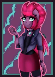 Size: 1810x2503 | Tagged: safe, artist:dazzlingmimi, derpibooru import, tempest shadow, equestria girls, choker, clothes, equestria girls-ified, half body, image, jacket, mohawk, png, skirt, solo