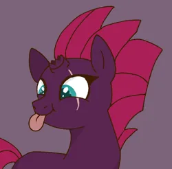Size: 1280x1260 | Tagged: safe, artist:orcabunnies, derpibooru import, fizzlepop berrytwist, tempest shadow, unicorn, :p, broken horn, cute, eye scar, facial scar, horn, image, jpeg, scar, smiling, solo, tempestbetes, tongue out, when she smiles