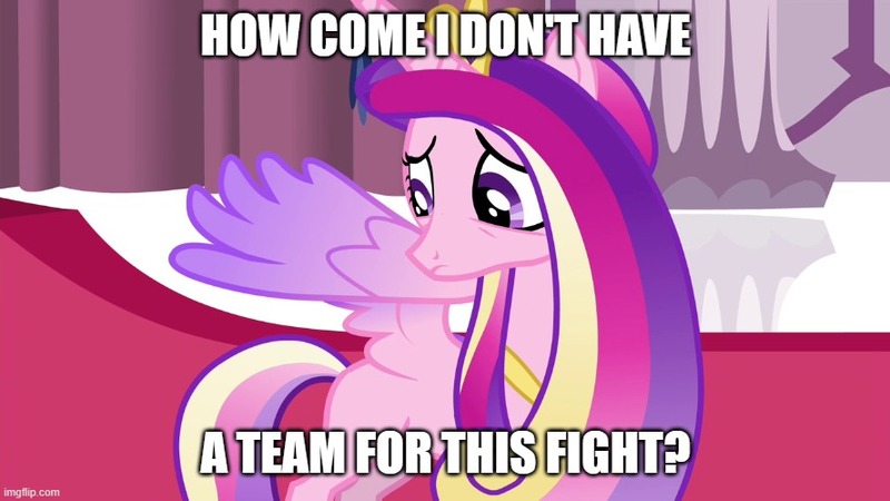 Size: 888x499 | Tagged: safe, derpibooru import, edit, edited screencap, editor:icicle-wicicle-1517, screencap, princess cadance, alicorn, pony, derpibooru, twilight's kingdom, april fools, april fools 2023, canterlot castle, caption, colored wings, derpibooru civil war, female, gradient wings, image, image macro, imgflip, jpeg, mare, meta, missing cutie mark, multicolored wings, princess sadance, sad, solo, text, wings