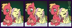 Size: 800x320 | Tagged: safe, artist:warrenhutch, derpibooru import, big macintosh, fluttershy, pegasus, pony, comic, crying, cuddling, cute, eyes closed, female, floppy ears, fluttermac, foal, image, jpeg, lying down, male, manly tears, offspring, open mouth, parent:big macintosh, parent:fluttershy, parents:fluttermac, prone, shipping, smiling, snuggling, straight, wavy mouth, weapons-grade cute, wide eyes, yawn