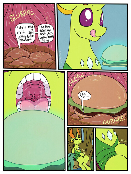 Size: 960x1280 | Tagged: questionable, artist:smallhorses, derpibooru import, queen chrysalis, thorax, changedling, changeling, abdominal bulge, burger, chewing, eating, endosoma, fetish, food, food transformation, foodplay, hamburger, hard vore, hoof on belly, image, jpeg, king thorax, licking, licking lips, mawshot, non-fatal vore, open mouth, soft vore, stomach, teeth, tongue out, vore