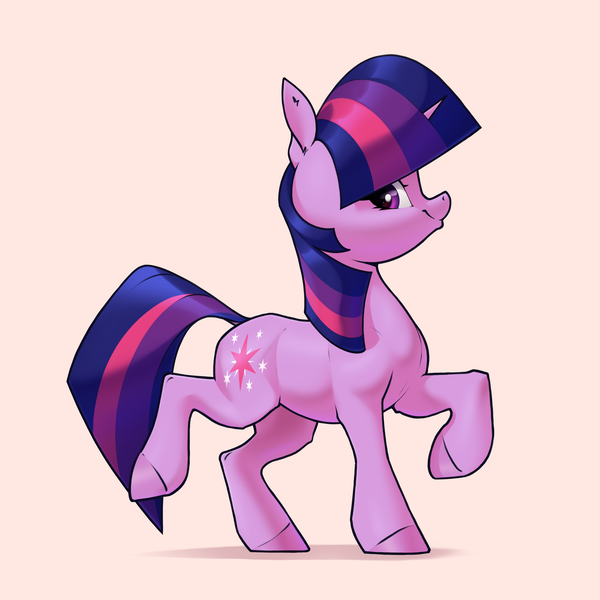 Size: 2620x2620 | Tagged: safe, artist:aquaticvibes, derpibooru import, twilight sparkle, pony, unicorn, female, image, mare, png, raised hoof, raised leg, side view, simple background, solo, unicorn twilight