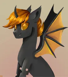 Size: 1919x2160 | Tagged: safe, artist:ske, derpibooru import, oc, oc:teen spirit, unofficial characters only, changeling, commission, cute, cute little fangs, fangs, image, jpeg, looking at you, orange changeling, smiling, solo, yellow changeling