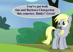 Size: 896x640 | Tagged: safe, derpibooru import, edit, edited screencap, screencap, derpy hooves, rock solid friendship, cropped, cute, derpabetes, doctor who, flipped image, image, implied dinky, png, speech bubble