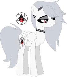 Size: 391x449 | Tagged: safe, derpibooru import, oc, ponified, pegasus, pony, choker, cutie mark, gray mane, helluva boss, image, loona (helluva boss), png, red eyes, simple background, solo, transparent background, white coat