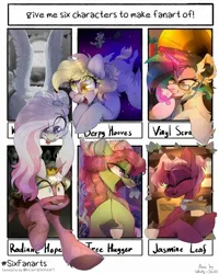 Size: 1642x2048 | Tagged: safe, artist:wacky-skiff, derpibooru import, idw, derpy hooves, doctor whooves, jasmine leaf, kerfuffle, radiant hope, time turner, tree hugger, vinyl scratch, earth pony, pegasus, pony, unicorn, six fanarts, crown, image, jewelry, jpeg, regalia, space