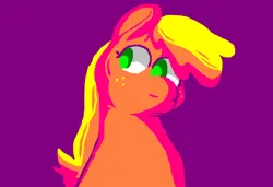 Size: 1296x886 | Tagged: safe, artist:msponies, derpibooru import, applejack, earth pony, pony, bust, female, freckles, g4, image, jpeg, looking sideways, mare, ms paint, purple background, simple background, solo