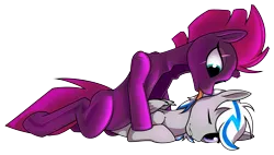 Size: 5029x2852 | Tagged: safe, artist:dacaoo, derpibooru import, tempest shadow, oc, oc:lady lightning strike, pegasus, unicorn, image, latex, living clothes, living suit, png, simple background, transparent background