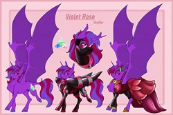 Size: 4483x3000 | Tagged: safe, artist:parrpitched, derpibooru import, oc, oc:violet rose ze vampony, unofficial characters only, undead, vampire, vampony, clothes, donut steel, fireheart76's latex suit design, gloves, image, latex, latex boots, latex dress, latex gloves, latex suit, png, prisoners of the moon, pronouns, reference sheet, rubber, rubber suit