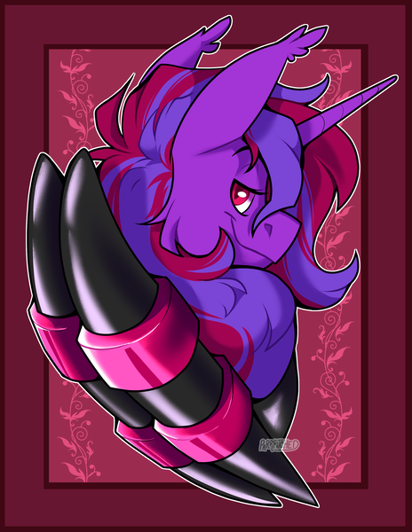 Size: 2350x3037 | Tagged: safe, artist:parrpitched, derpibooru import, oc, oc:violet rose ze vampony, undead, vampire, vampony, bust, fireheart76's latex suit design, image, latex, latex suit, png, portrait, prisoners of the moon, rubber, rubber suit, solo