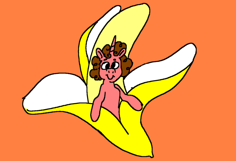 Size: 1296x886 | Tagged: safe, artist:msponies, derpibooru import, oc, oc:banana pie, unofficial characters only, pony, unicorn, banana, food, image, looking at you, male, micro, ms paint, orange background, png, simple background, smiling, solo, stallion