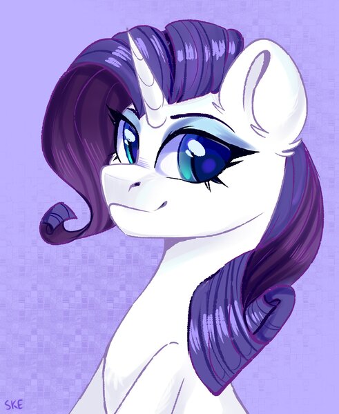 Size: 3250x3970 | Tagged: safe, artist:ske, derpibooru import, rarity, pony, unicorn, image, jpeg, looking at you, smiling, solo